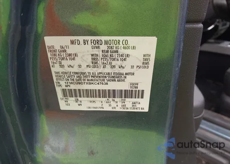 2011 Ford Escape Xlt z USA, uszkodzony, nr VIN 1FMCU9D7XBKC47638